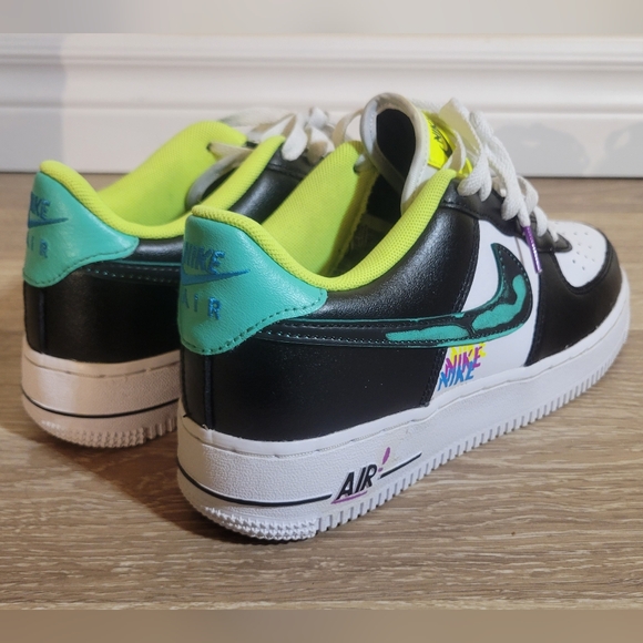Black and White Nike Airforce Sneakers with Neon Accents - Picture 6 of 9